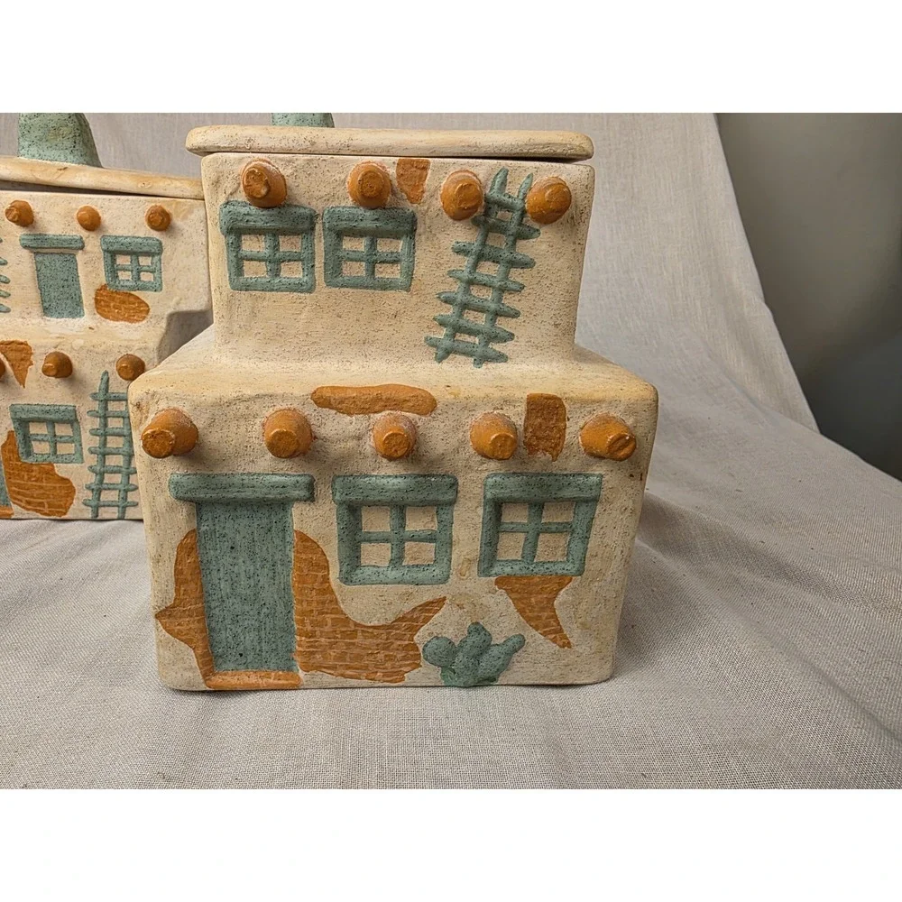 Vintage 4pc Southwest Pueblo‎ Adobe Kitchen Pottery Canisters